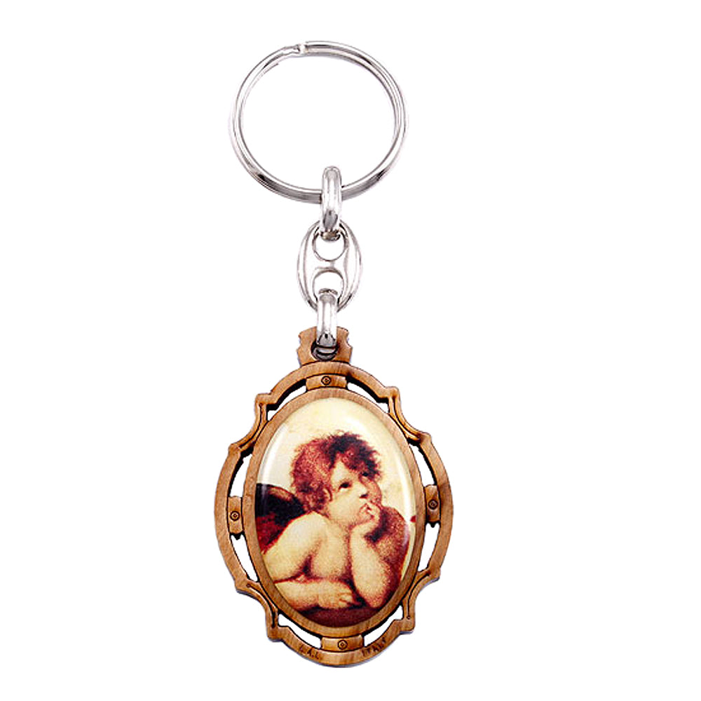 Cherub Angel Olive Wood Keychain