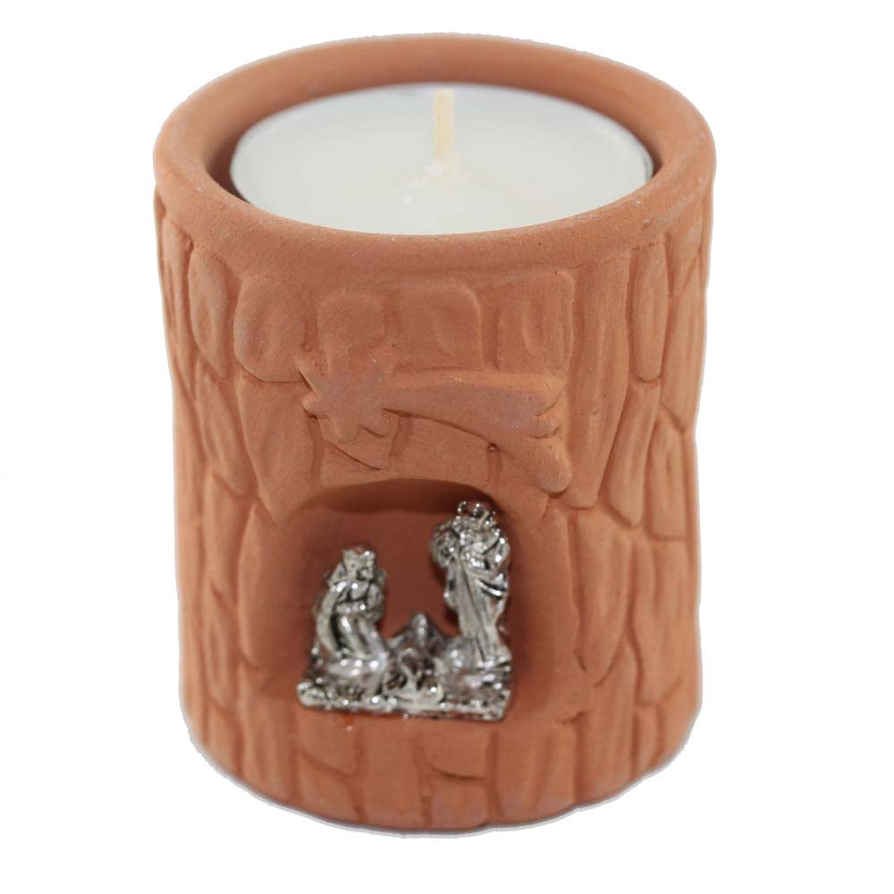 Nativity Scene Miniature on Terracotta Candle Holder - Christmas Gift