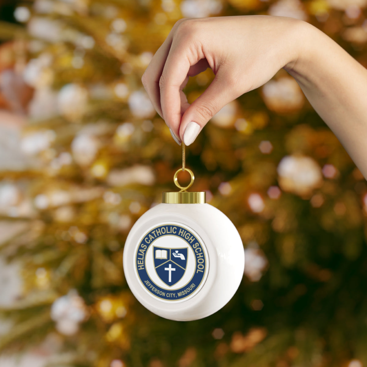 Helias Catholic High School - Jefferson City, MO -  Christmas Ball Ornament — Festive Poinsettia & Candles Holiday Glass Ornament