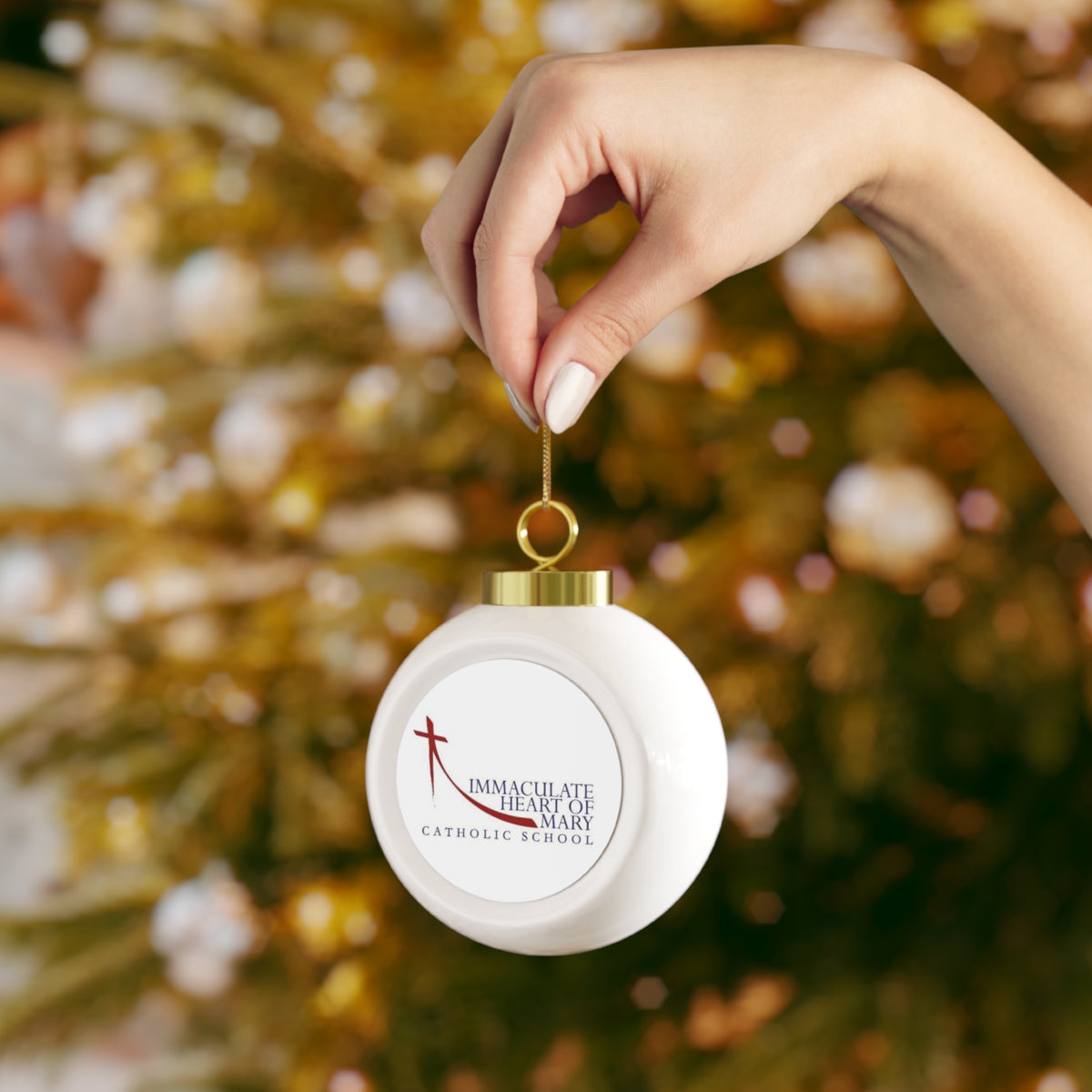 Immaculate Heart of Mary Catholic School - Grand Rapids, MI  -  Christmas Ball Ornament — Festive Poinsettia & Candles Holiday Glass Ornament