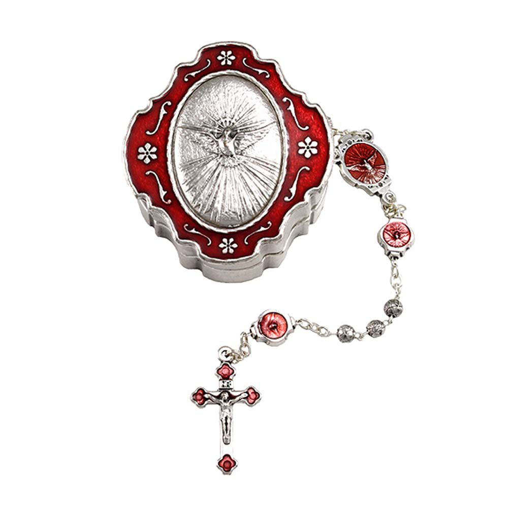 Holy Spirit Rosary Cube Metal Beads and Box - Confirmation Gift Set