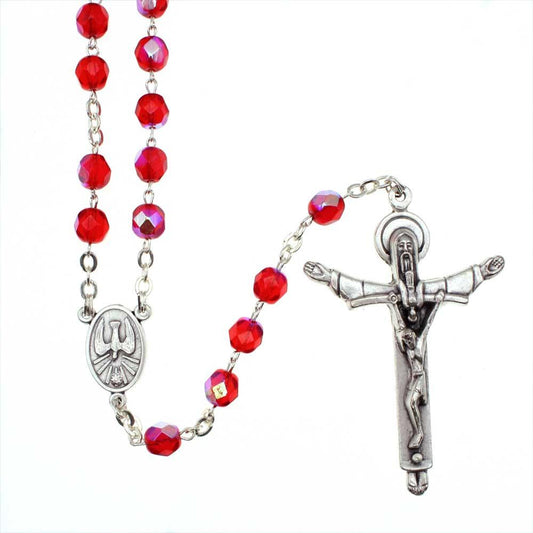 Rosary Aurora Borealis Red Crystal Beads Holy Spirit 4-1608