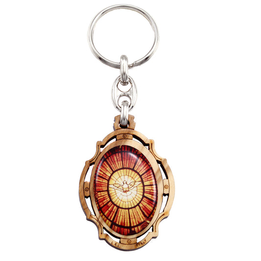 Holy Spirit Olive Wood Keychain