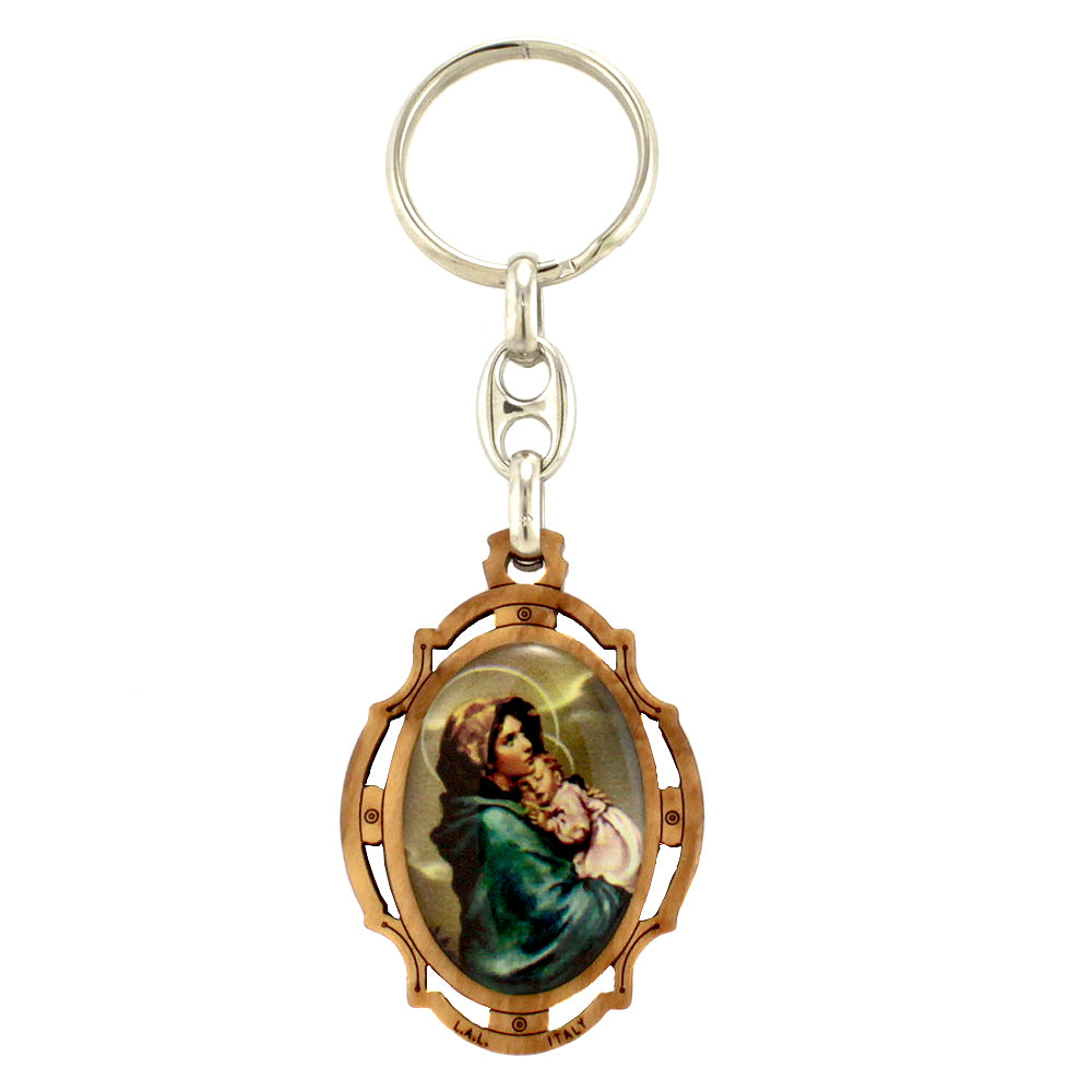 Madonna and Child Olive Wood Keychain