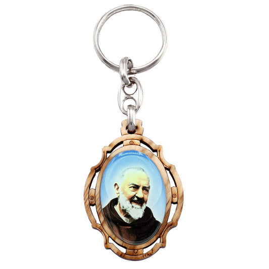 Padre Pio Olive Wood Keychain
