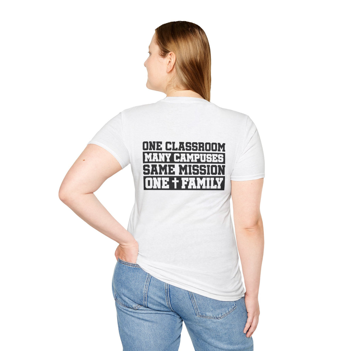 One Classroom, Many Campuses Faith T-Shirt – Inclusive Catholic Education Tee