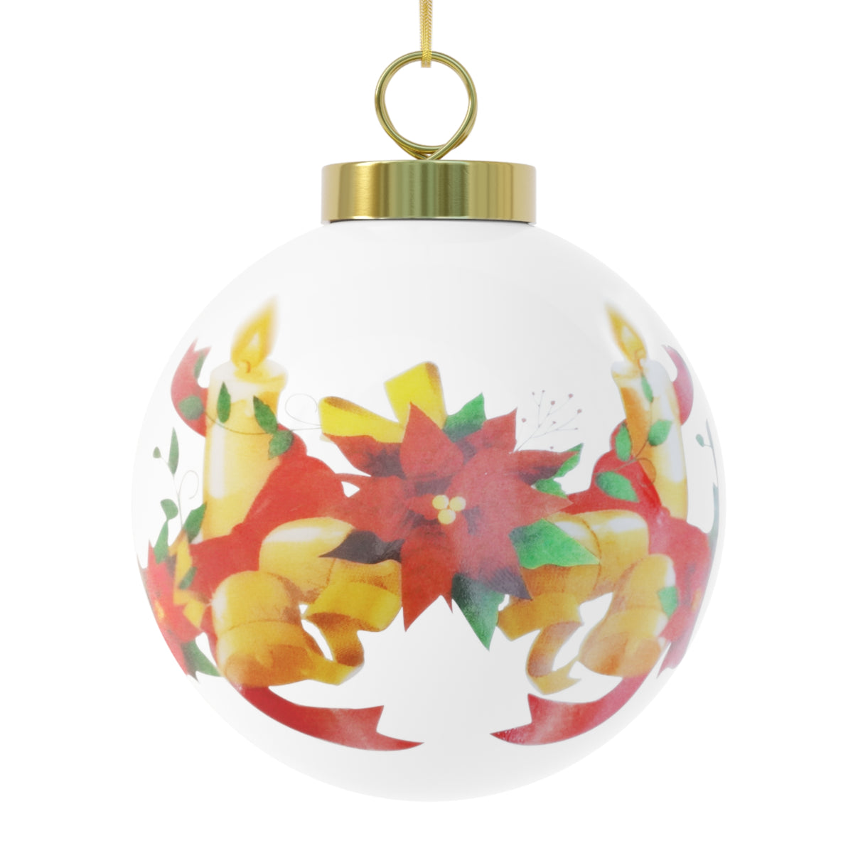 Bishop Baraga Academy- Freemont, MI Christmas Ball Ornament — Festive Poinsettia & Candles Holiday Glass Ornament