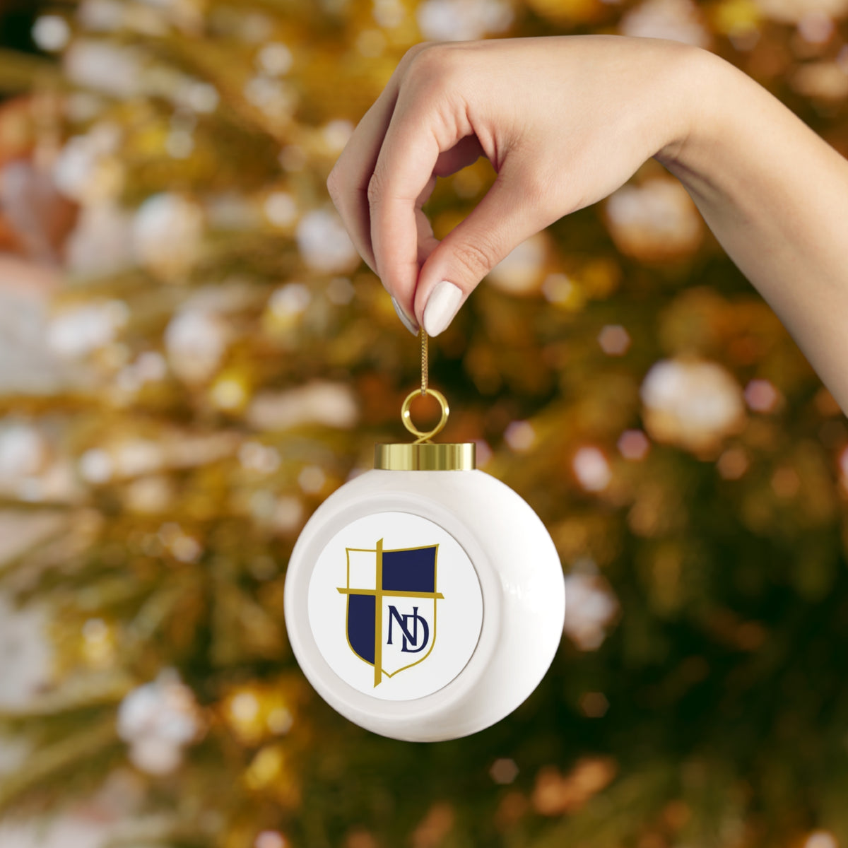 Notre Dame Catholic School - Kerrsville, TX -  Christmas Ball Ornament — Festive Poinsettia & Candles Holiday Glass Ornament