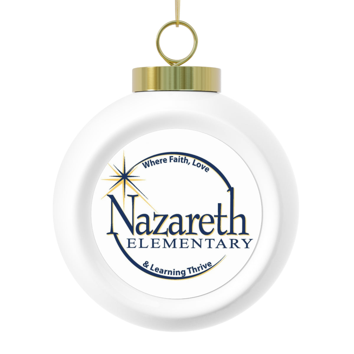 Nazareth Elementary School, Rochester NY -  Christmas Ball Ornament — Festive Poinsettia & Candles Holiday Glass Ornament