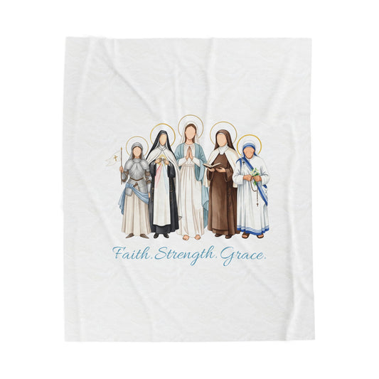 Faith, Strength, Grace,- Catholic Velveteen Plush Blanket - Cozy Psalm 46:10 Throw