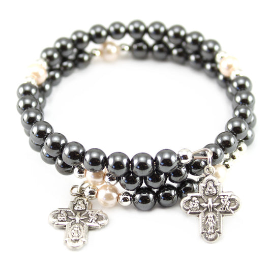 Wrap Around Rosary Bracelet Hematite Beads