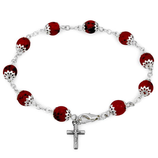 Rosary Bracelet Red Sunstone Capped Beads