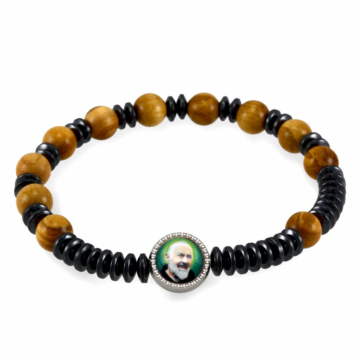 Olive Wood Rosary Bracelet with Medal For Men and Women 8-2827