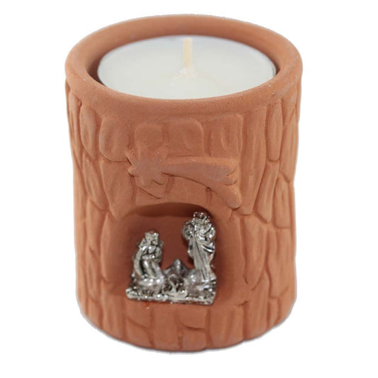 Nativity Scene Miniature on Terracotta Candle Holder - Christmas Gift