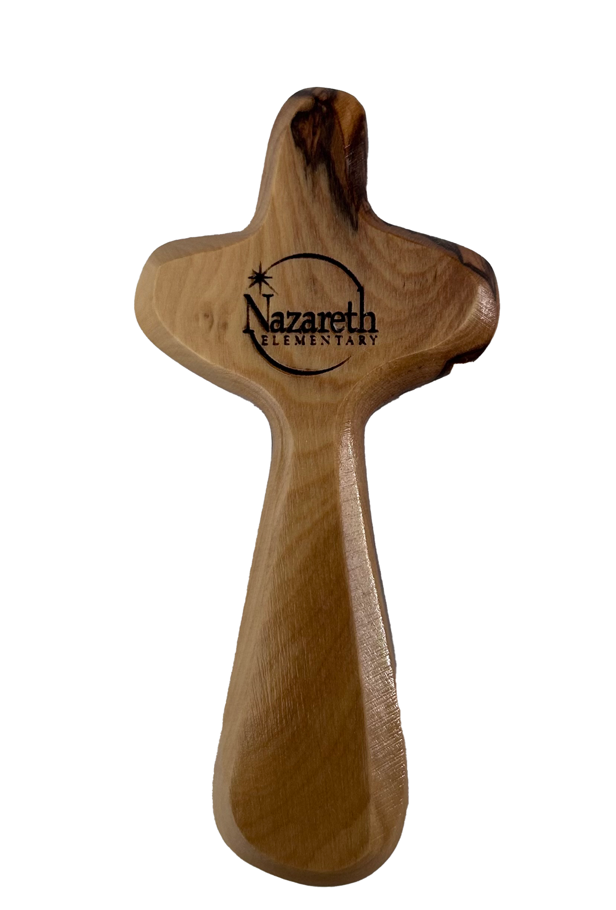 School Logo Engraved Olive Wood Pocket Cross