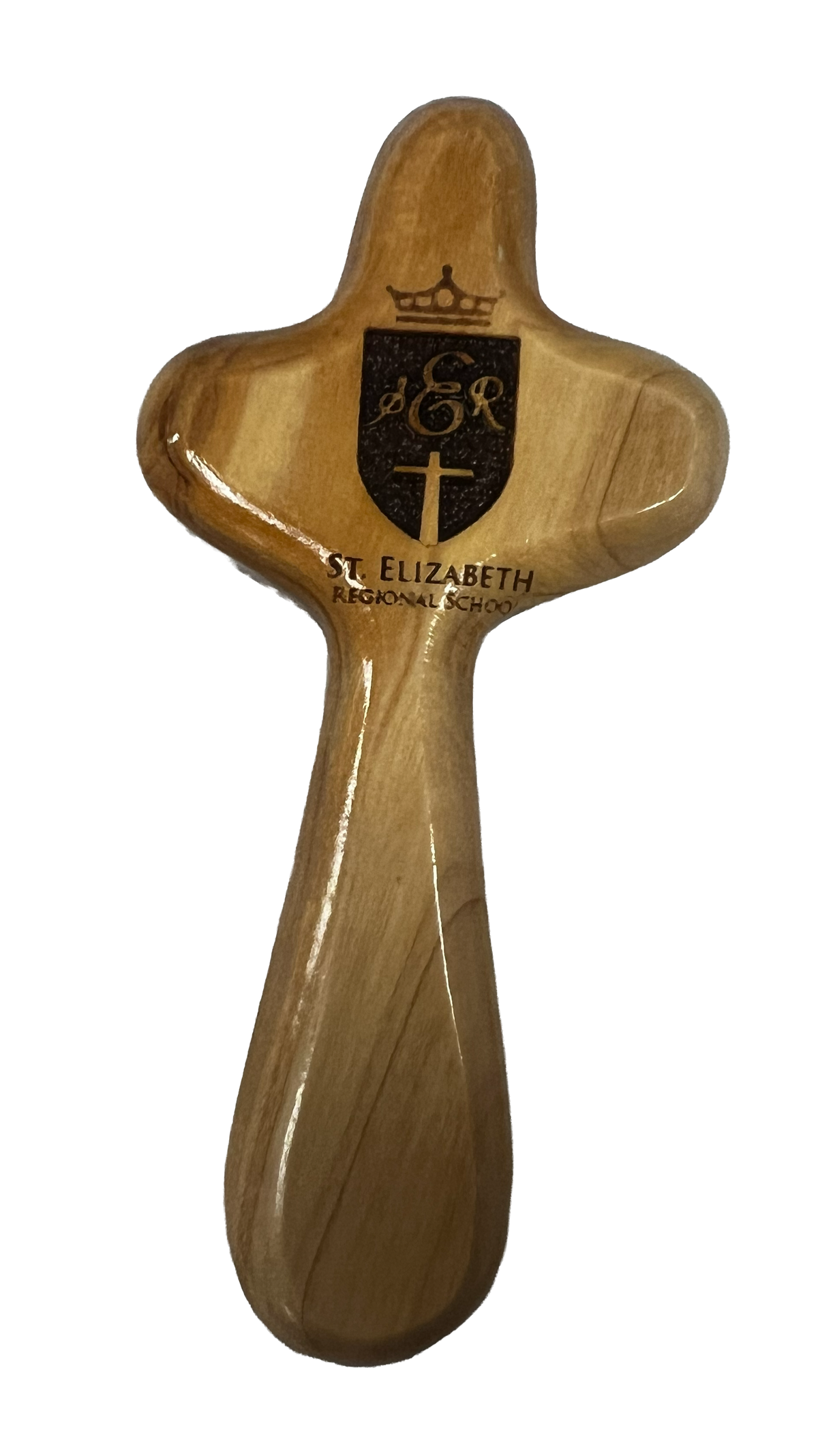 School Logo Engraved Olive Wood Pocket Cross