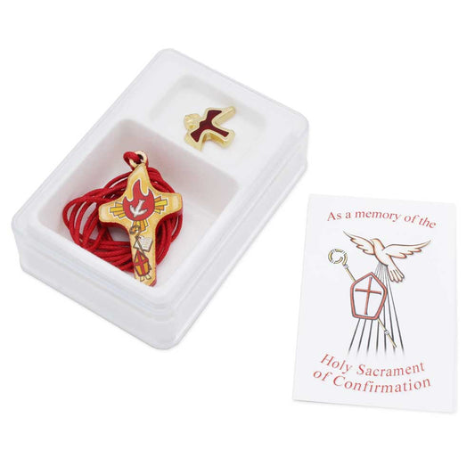Holy Spirit Wooden Cross Pendant and Pin Confirmation Gift Set